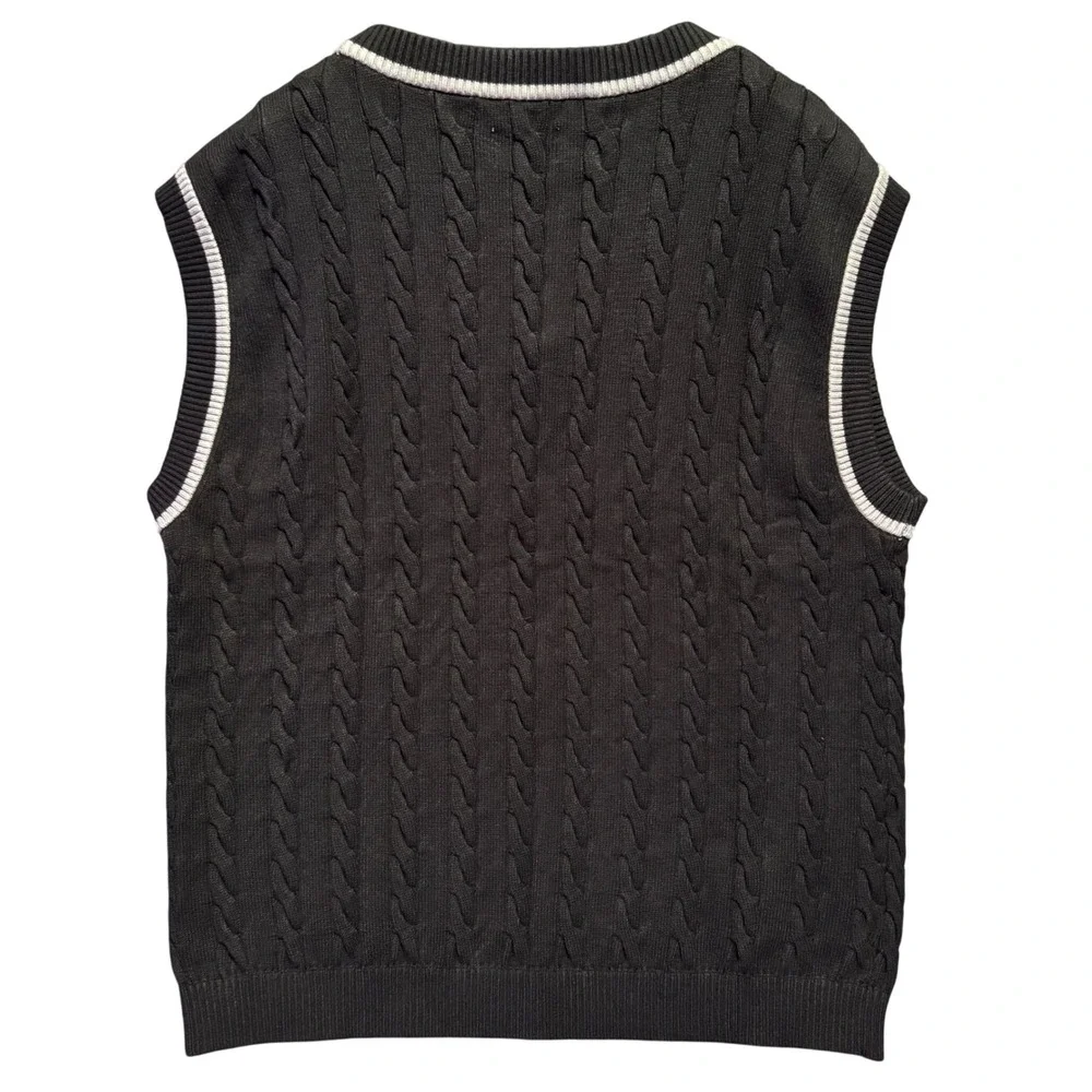FILA Baseline Cable Knit Vest‎ Mens Large Black Sleeveless Sweater Heavyweight